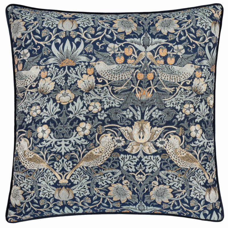 Strawberry Thief Down Blend Floral Square Throw Cushion, Blue