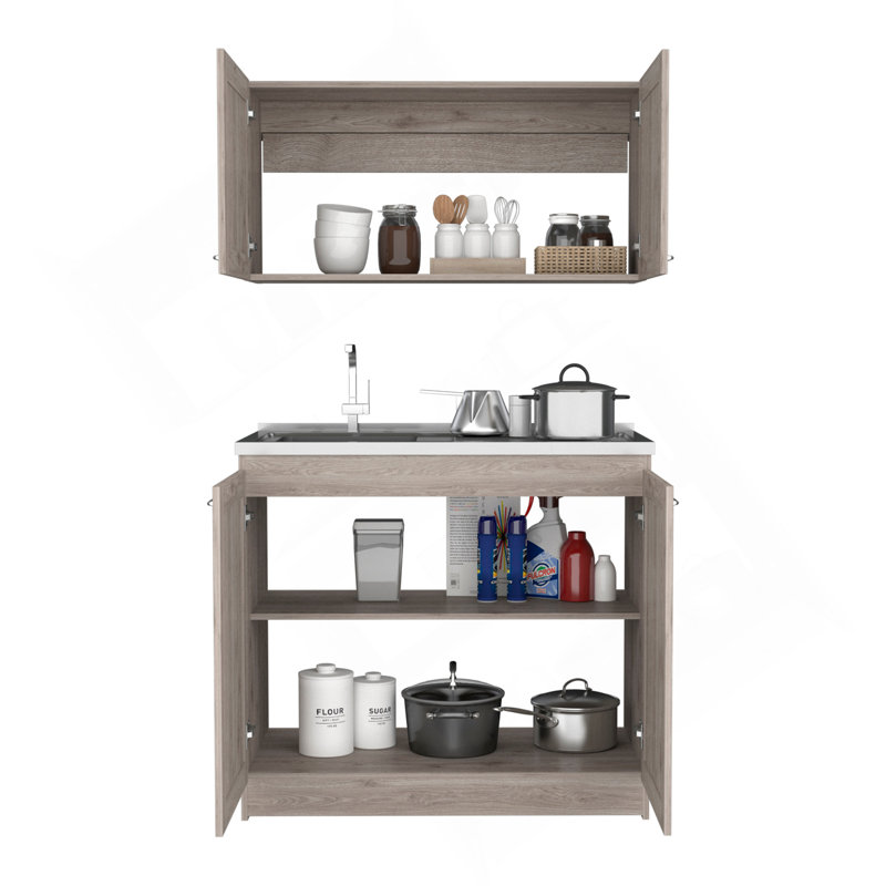 Armoire, ensemble de deux pièces, gris clair, Gris clair