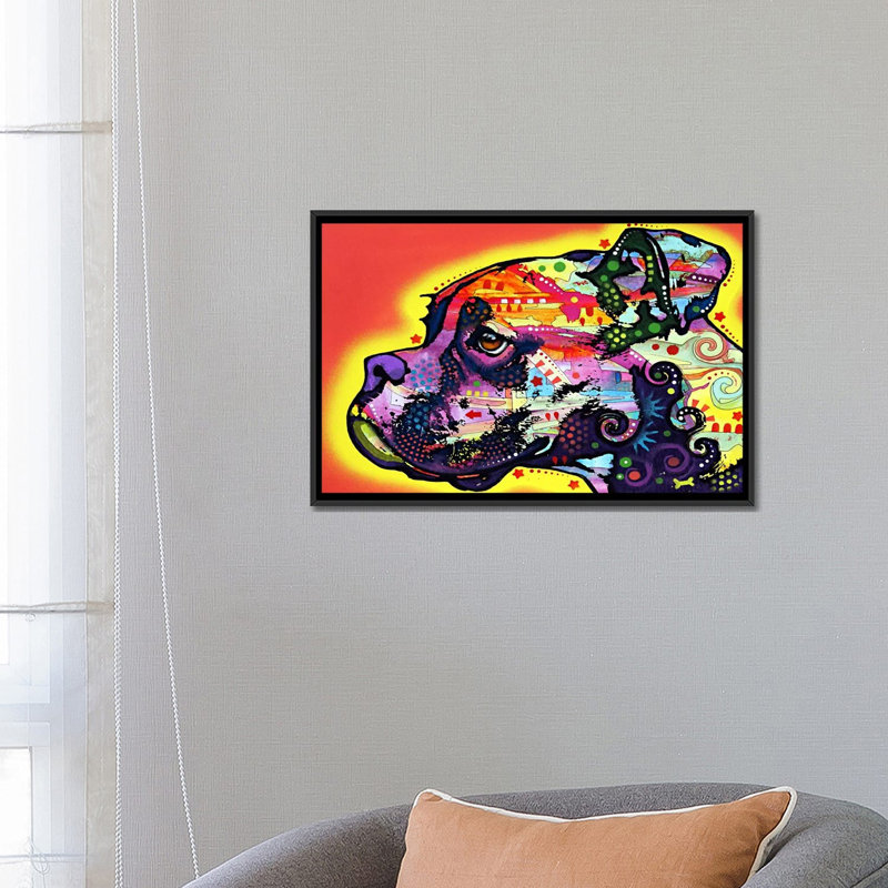 Boxergraphic profile, art sur toile, H 18 po x l 26 po x P 1,5 po, Cadre noir