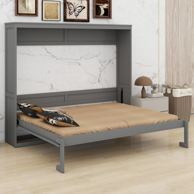 Lit escamotable avec mécanisme escamotable Murphy, Gris, Grand lit
