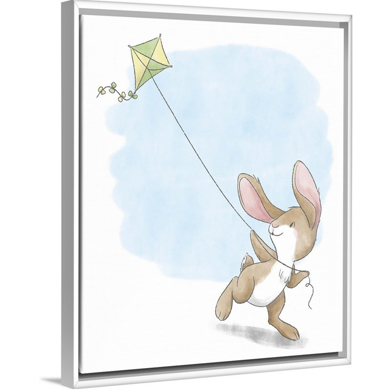 « flying a cerf », impression Little Bunny, H 30 po x l 24 po x P 1,75 po, Cadre pour toile flottant blanc