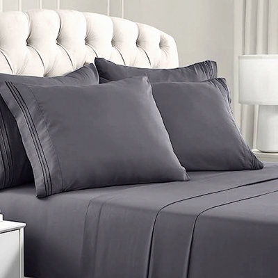 CoolLux Split Sheet Set - 7 PC Adjustable Bedding Collection with Extra Pillowcases - Hotel Luxury Gray Cooling Sheets - Ultra Soft Iconic Bed Set