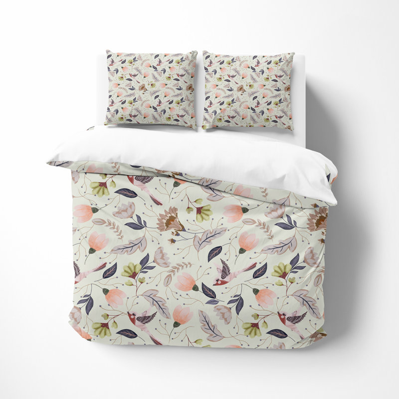 Duvet Cover, Beige/Pink/Green, King Duvet Cover + 2 King Shams