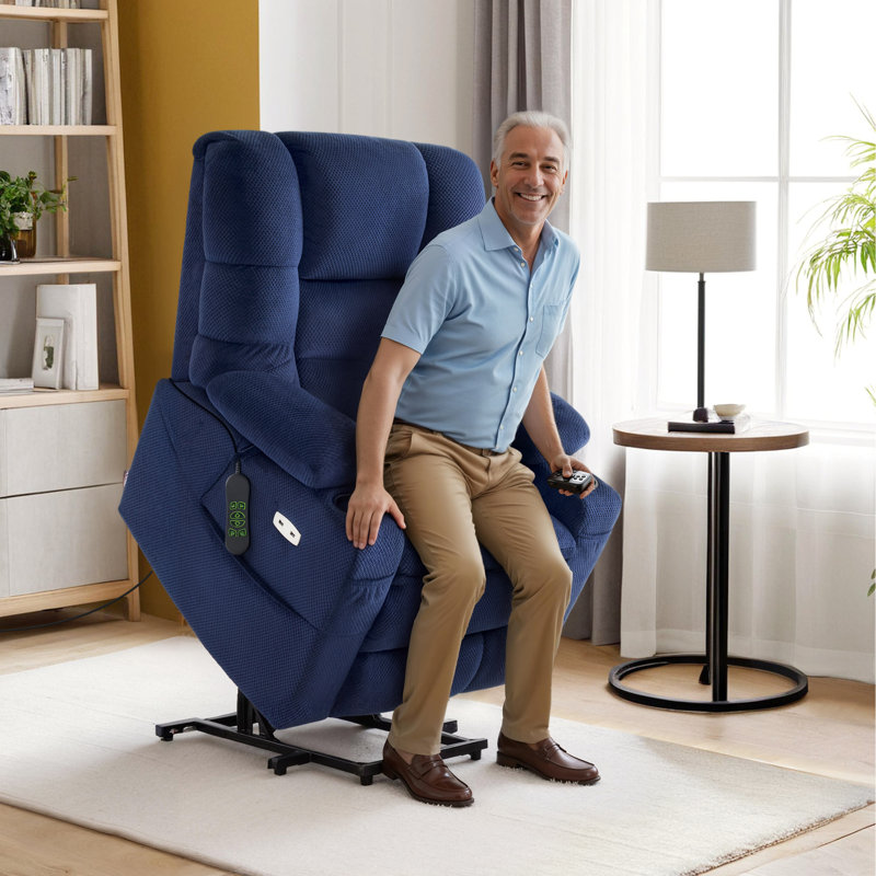 Dual Motor Power Recliner Lift Chair with Adjustable Power Headrest, Lumbar & Seat Heating, Navy Blue