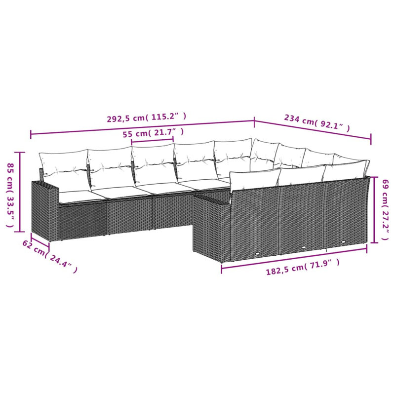 Ensemble de canapé de jardin Vidaxl noir et crème