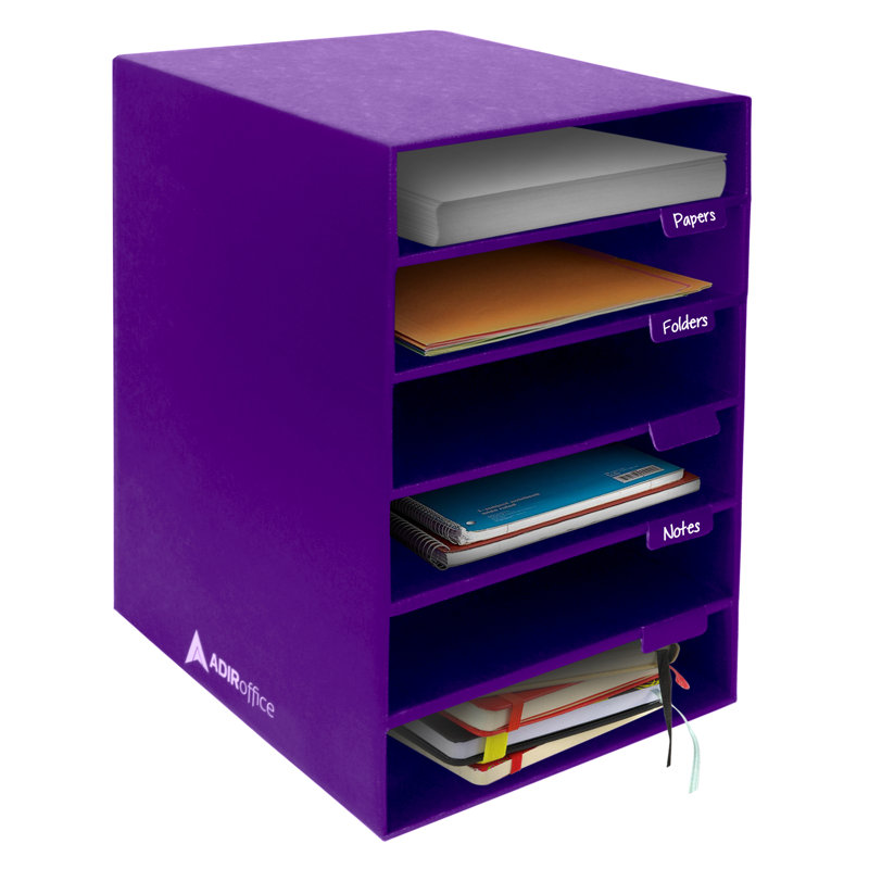 6 Compartment Desktop File Classroom Literature Organizer, Purple