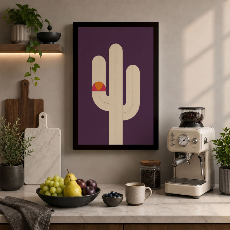 Cactus Bloom Minimalist - Wrapped Canvas, 18x12 - 45.7 x 30.5 cm, Teal Border