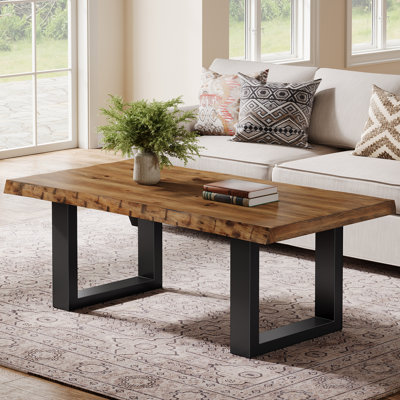 Solid Wood Coffee Table, Industrial Modern Coffee Table With Sturdy Metal Base, 47-inch Large Accent Center For Living Room, Easy Assembly (new Zealand Pine)