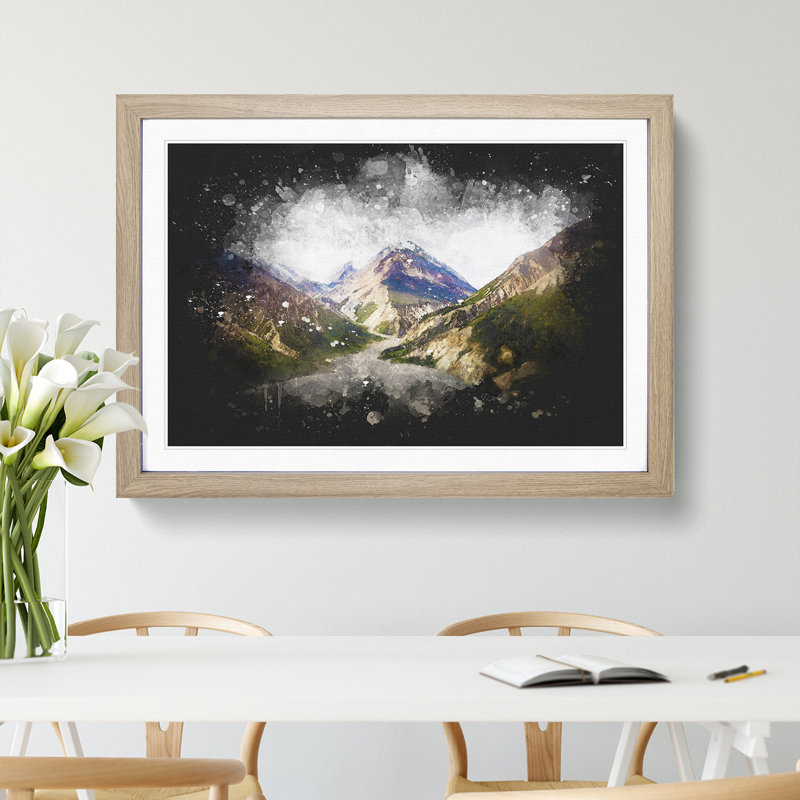 Path Through the Mountains - Picture Frame Graphic Art Print, 24cm H x 33cm W x 2cm D, Oak Framed
