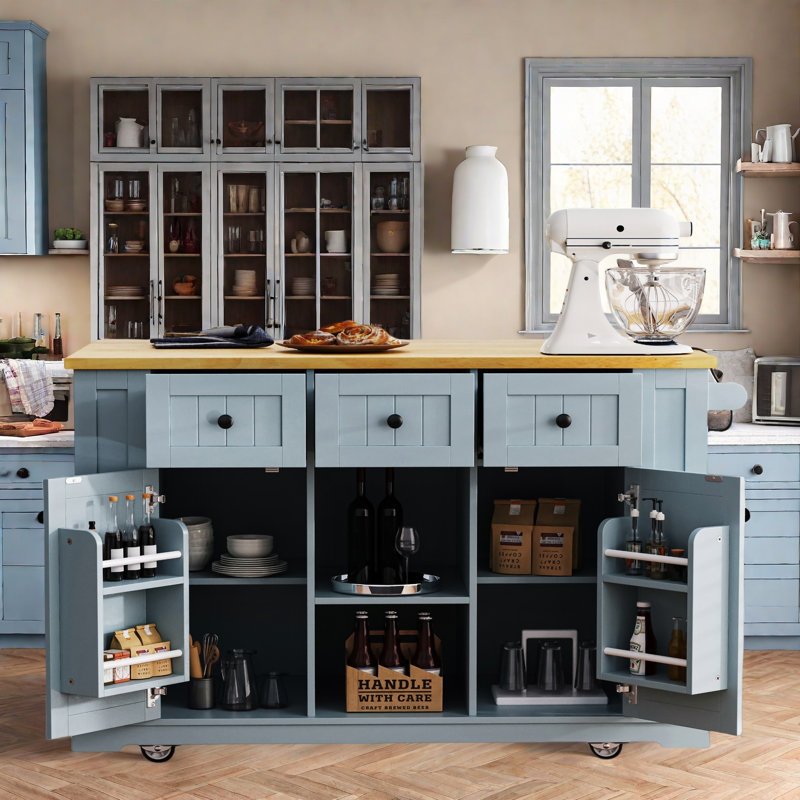 Braidon Wood Kitchen Cart, Blue