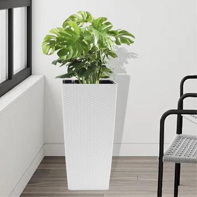 Square White Planter With Automatic Watering For Garden Decoration Large Polypropylene Water Supply Home Decor