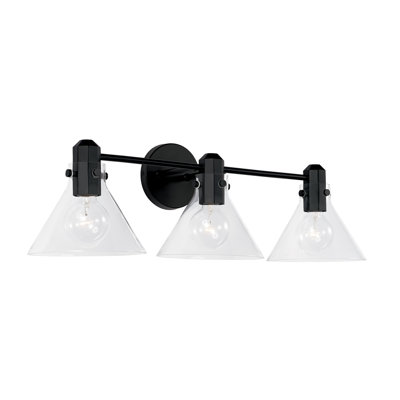Meuble-lavabo 3 lumières l 28 po x H 9 po en laiton vieilli avec verre transparent
