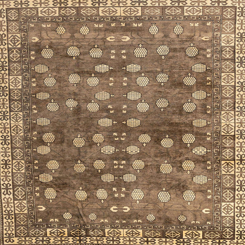 Tapis gris / beige Southwestern, Carré 7 pi
