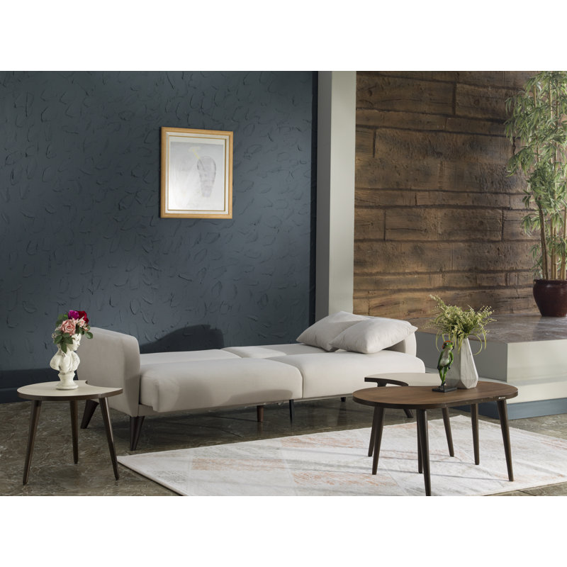 Lelana Twin 78.75 Polyester Tufted Sofa, Beige