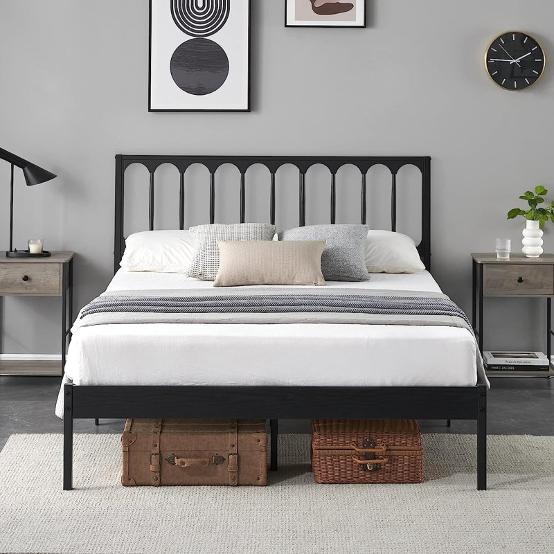 Solid Wood Slat Bed, Queen, Black