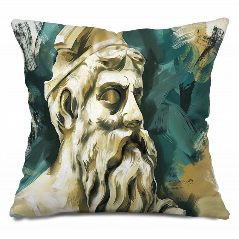 Coussin Trendy, Beige / bleu sarcelle, H 26 po x l 26 po