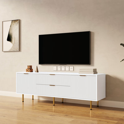 Modern Warm White Tv Stand With Two Drawers, Complementing Living Room & Bedroom Cabinet For Room, Drawers Organization