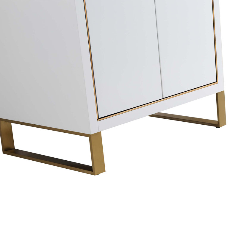 24'' Single Bathroom Vanity with Stone Top, Satin Brass, White Matte