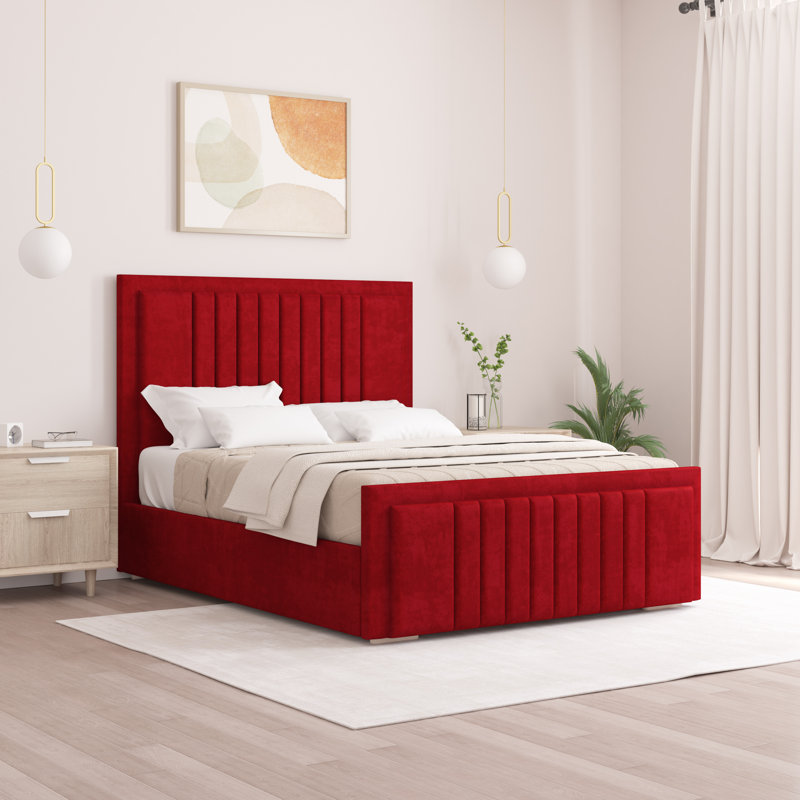 Alama Upholstered Panel Bed, Double (4'6), Red