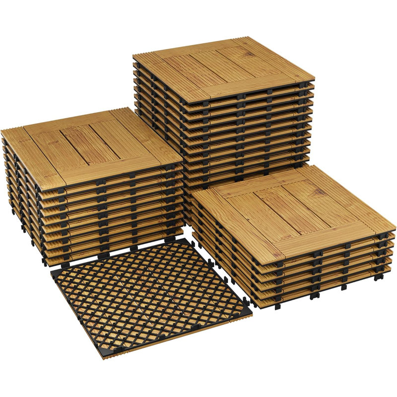 Wood Interwoven Deck Tiles, Easy Snap Install, 22, Brown