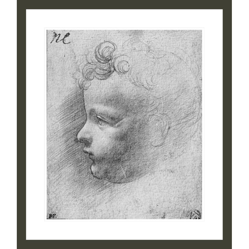Tête d'enfant (crayon sur papier) (photo noir et blanc) par Leonardo Da Vinci, H 27,23 po x l 23,5 po