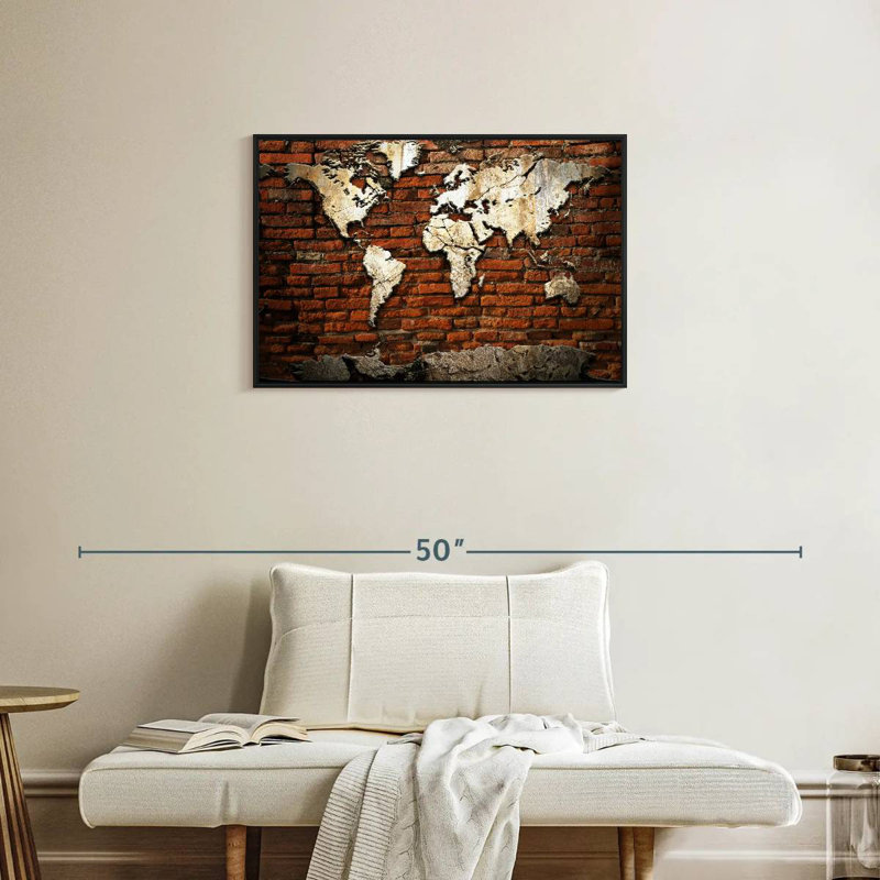Carte du monde en brique rouge Aliaz, H 21 po x l 31 po