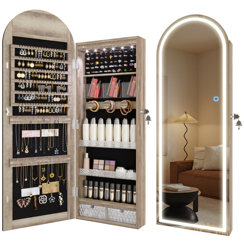 Wall Mounted Jewellery Armoire with Mirror  , Brown