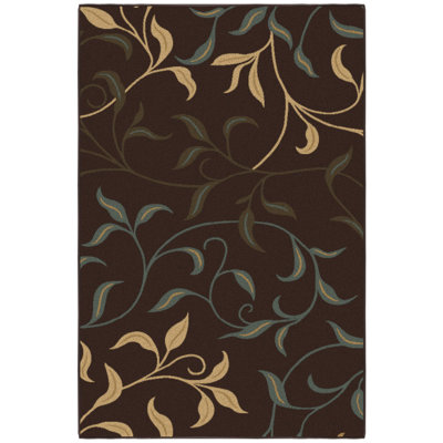 Ottohome Non-Slip Leaves Area Rug For Living Room, Hallway Runner, Entryway Rug, Brown