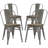 Modway Promenade Industrial Modern Steel Kitchen and Dining Room, Four Bamboo Side Chairs-22363481