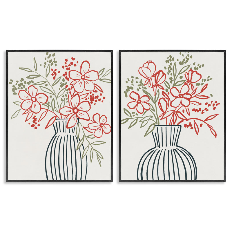 Ensemble de 2 giclées encadrées Botanical Outline Simplicity, design par Aria K., H 14 po x l 11 po