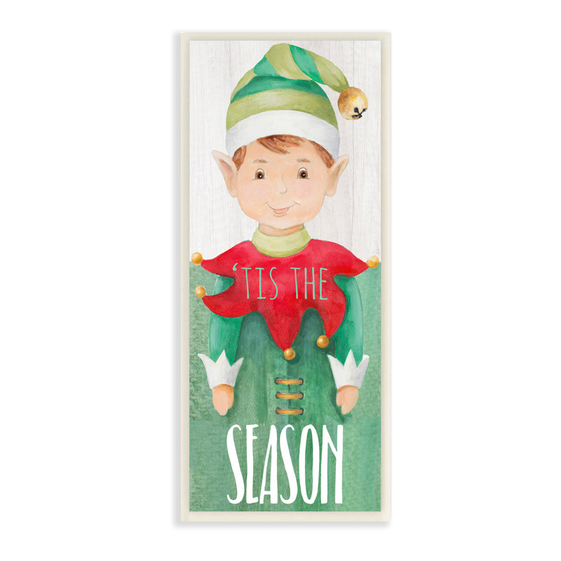 «Tis The Season Green Christmas Elf Bell Hat XXL» par Lanie Loreth, H 17 po x l 7 po, Plaque de bois