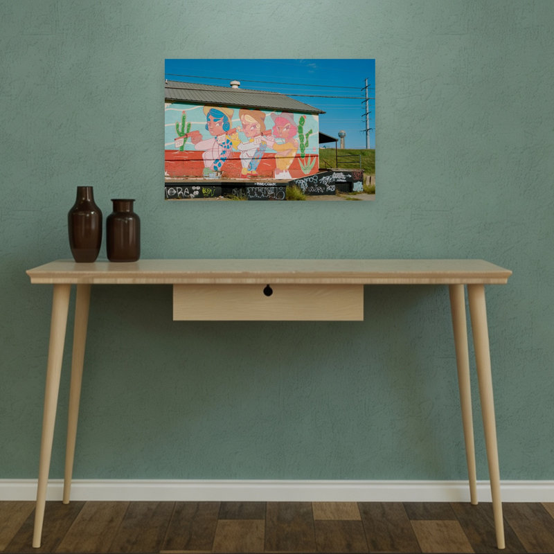 Vibrant Cowgirl Mural Colorful Modern Vibrant Urban Architecture Wall Art Print 1 Piece Wrapped Canvas Wall Art