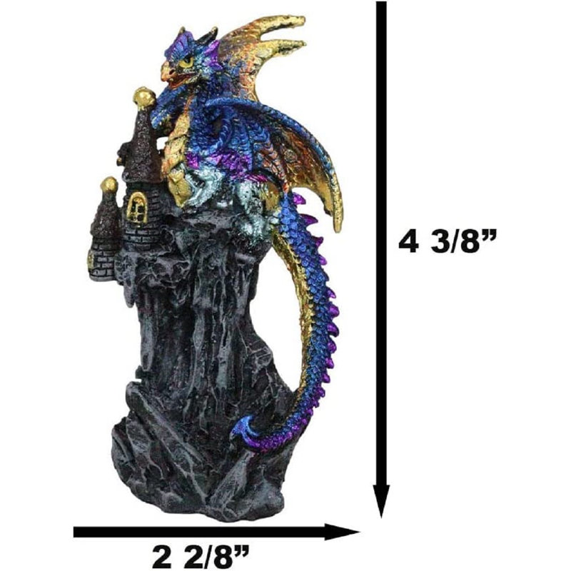 4.25"H Dragon on Castle Figurine, Gray/Purple/Gold