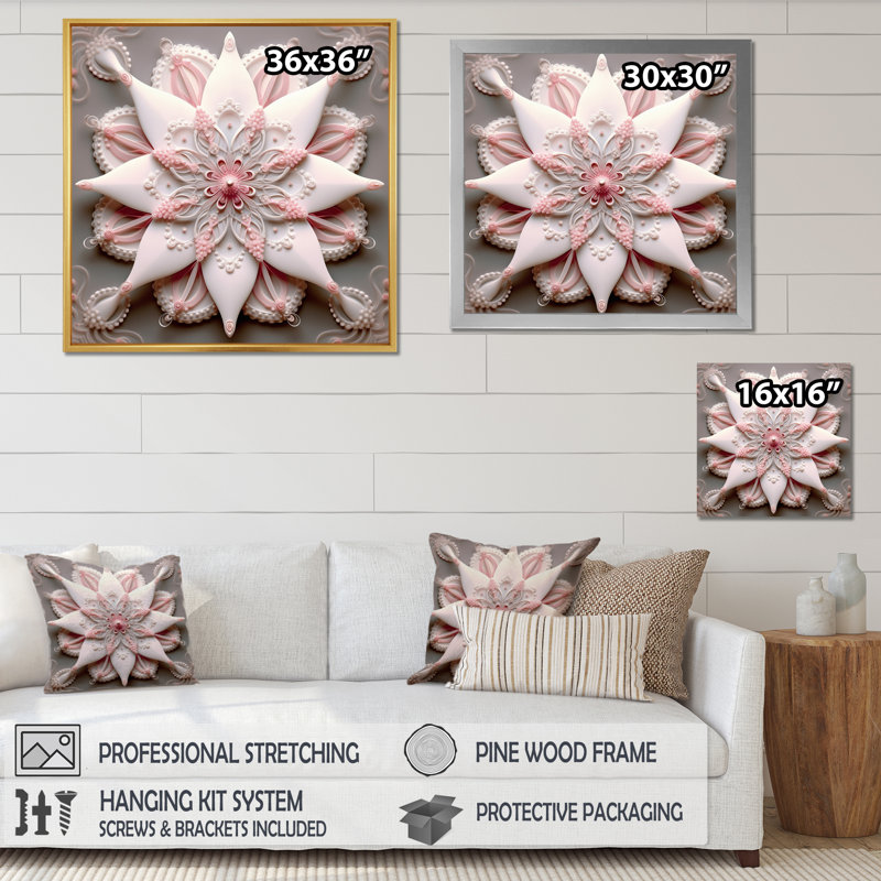 Abstrait fleur de lotus rose clair sur toile, H 16 po x l 16 po x P 1 po, Toile tendue