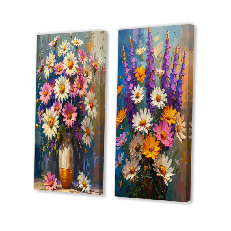 «Daisy Still Life Garden Collage I - Daisies», ensemble d'art mural 2 pièces, H 32 po x l 32 po, Toile tendue sur cadre