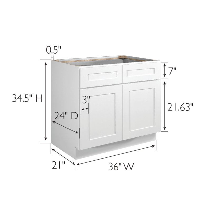 Brookings White Shaker Style Base Kitchen Cabinet with Drawers