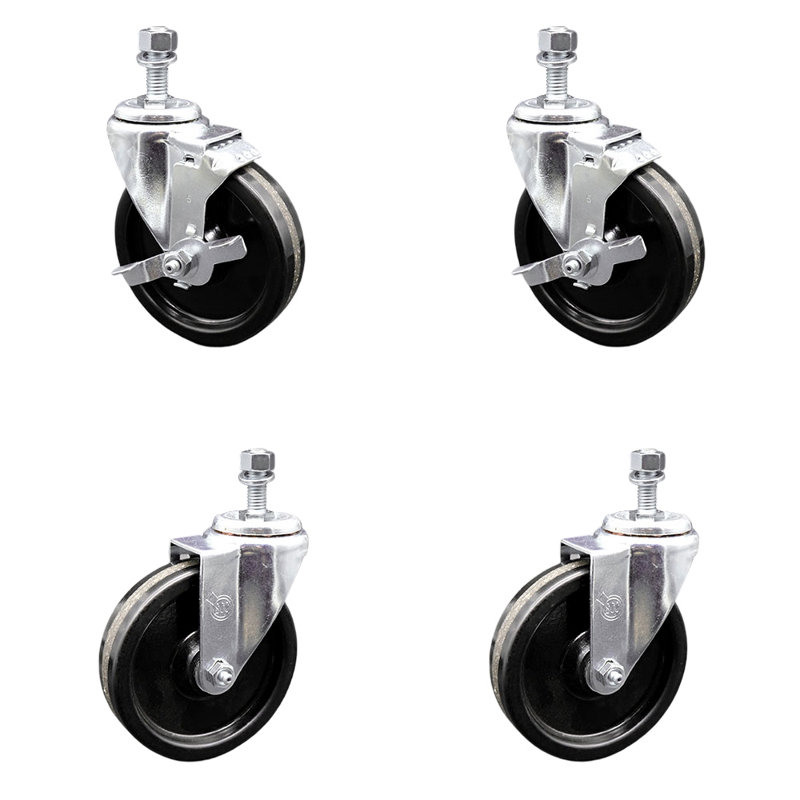 ½ Inch Threaded Stem Caster Set 2 Brakes SCC