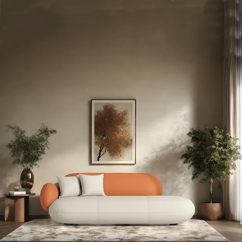 Méridienne moderne et créative, Orienté à gauche (vu de face), Blanc cassé / Orange