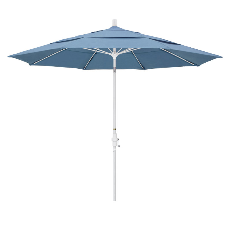 Parasol de marché 11 pi Brent, Toile toile Sunbrella® bleu ciel, H 110,5 po x l 132 po x P 132 po, Gris martelé