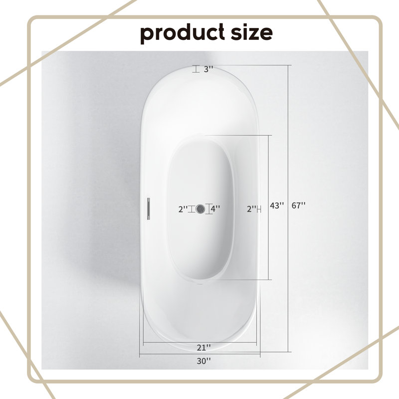67'' x 30.01'' Freestanding Soaking Acrylic Bathtub