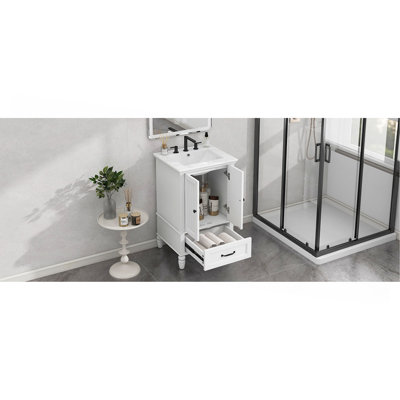 Meuble-lavabo de 20 po avec lavabo, armoire de salle de bain avec deux portes, butoir de porte magnétique et patins réglables, tiroir