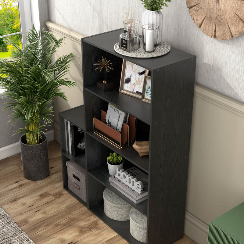 Breayla Stackable Storage Bookcase, Black, 4-Shelf