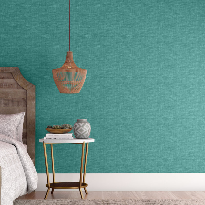 Rouleau de papier peint imitation toile de ramie 33 pi x 20,5 po Dagmar, Bleu sarcelle