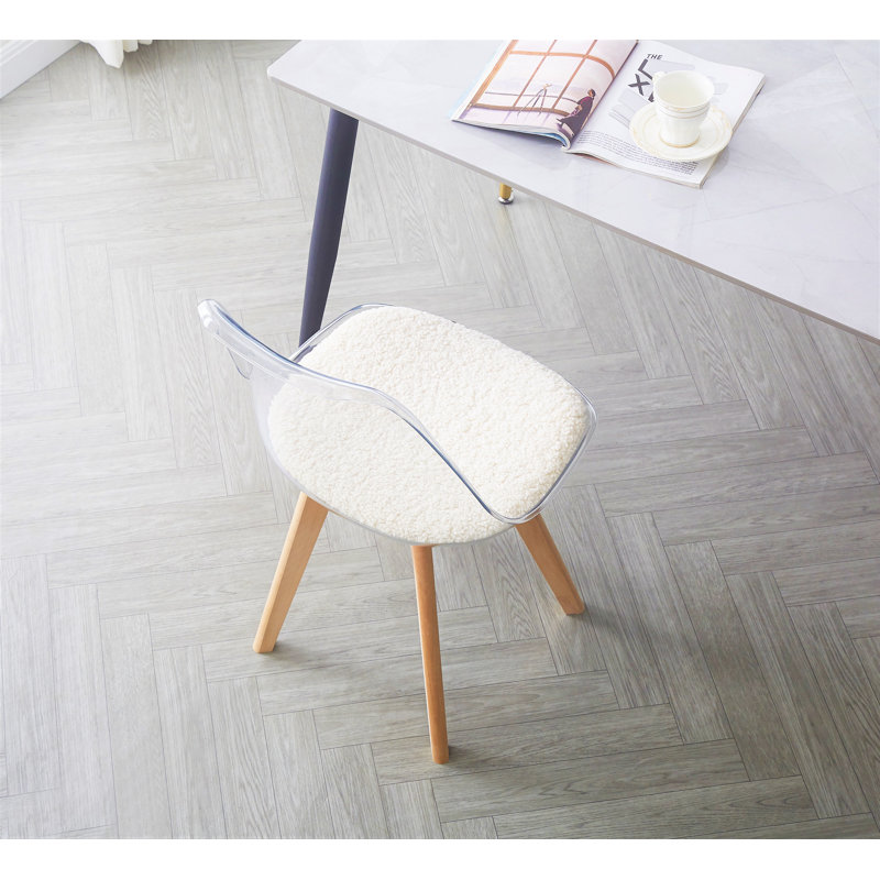 Ensemble de 4 chaises transparentes Shanae avec pieds en bois et siège Bouclé, Blanc