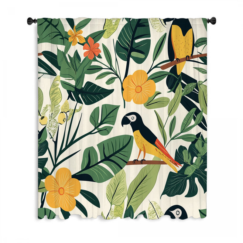 Rideaux, voilages à motif floral et occultant - oiseaux tropicaux - 1 panneau, L 50 po x L 84 po