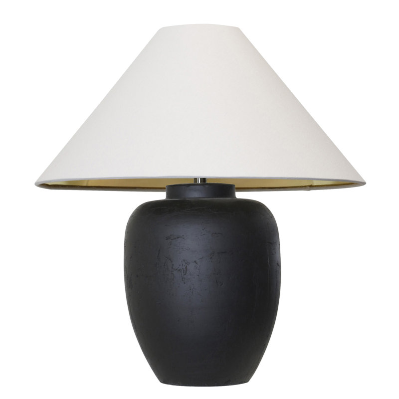Lampe de table Aindrea Sabian - Finition noir mat sur corps en céramique - Abat-jour rigide doublé empire doré