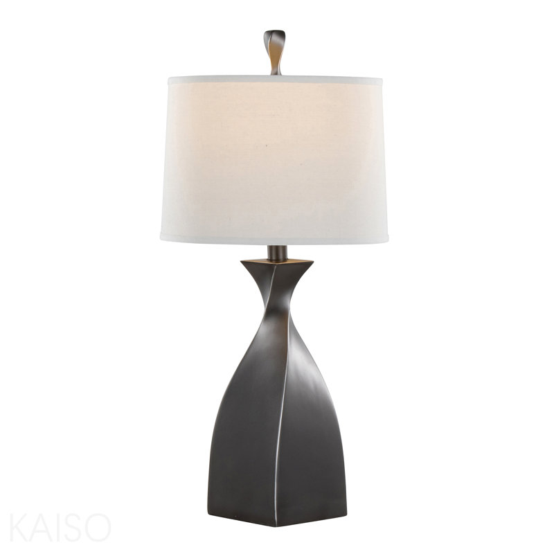 Lampe de table contemporaine 30 "en polyrésine ardoise grise frottée avec abat-jour en lin blanc de Grandview Gallery - ensemble de 2