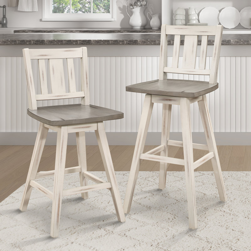 Chaise de salle à manger à hauteur de comptoir de 2, en bois d'hévéa massif, salle à manger rustique avec pivot à 360 degrés et dossier à lattes verticales, pivotant à 360 °, dossier, Vigor