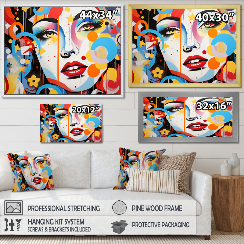 Pop Art Iconographie Portrait II sur toile, H 12 po x l 20 po x P 1 po, Cadre flottant noir
