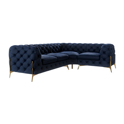 Chesterfield Corner Sofa L-Shape  with Gold Metal Legs